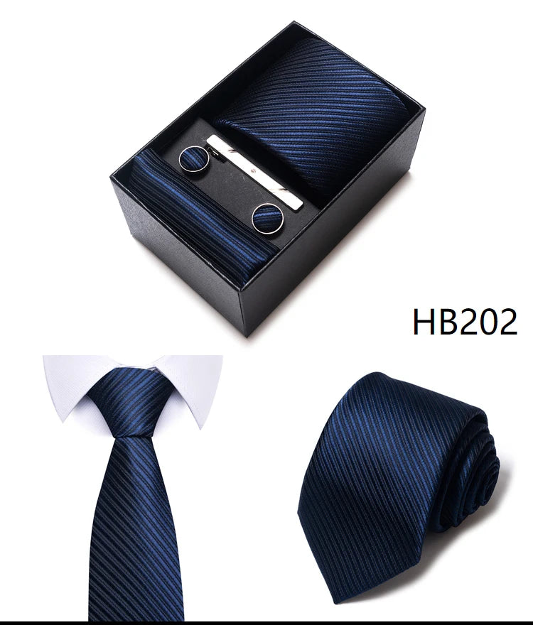 Tie For Men Brand New Style Wedding Gift Tie Pocket Squares Set Necktie Box Men Black Suit Accessories