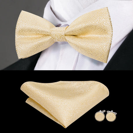 Hi-Tie Brand Silk Pre-tied Men's Bow Tie Hanky Cufflinks Set Bowtie for Male Jacquard Solid Paisley Floral Wedding Business Gift