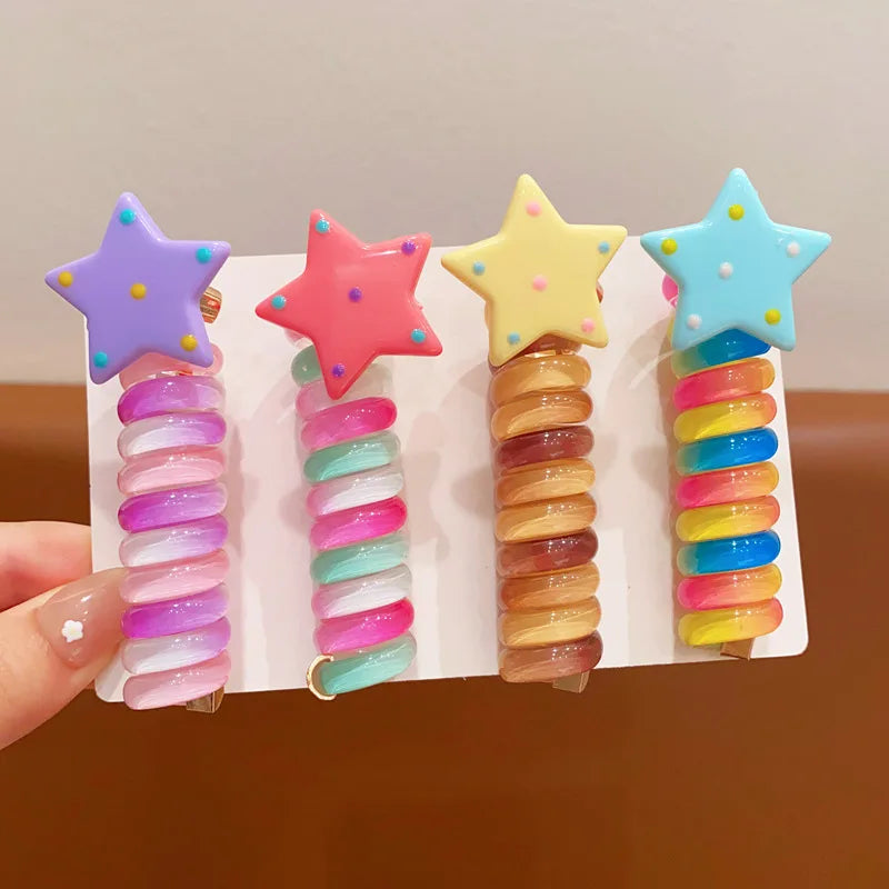 1/4pcs Elastic Telephone Wire Hair Ties Women Girls Star Hair Bands Spiral Coil Rubber Band Ponytails Head Rope Hair Accessories