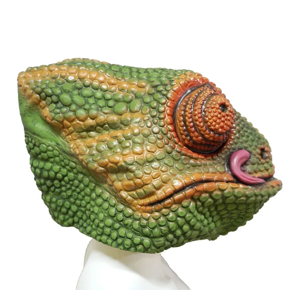 New Arrival Funny Chameleon Full Face Reptile Cosplay Headgear Latex Animal Mask Purim Halloween Carnival Party Props MN5