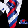 Male Luxury Neck Tie For Men Business Red Striped Silk Tie Hanky Cufflinks Set Barry.Wang Fashion Neckwear Wedding Party Casual