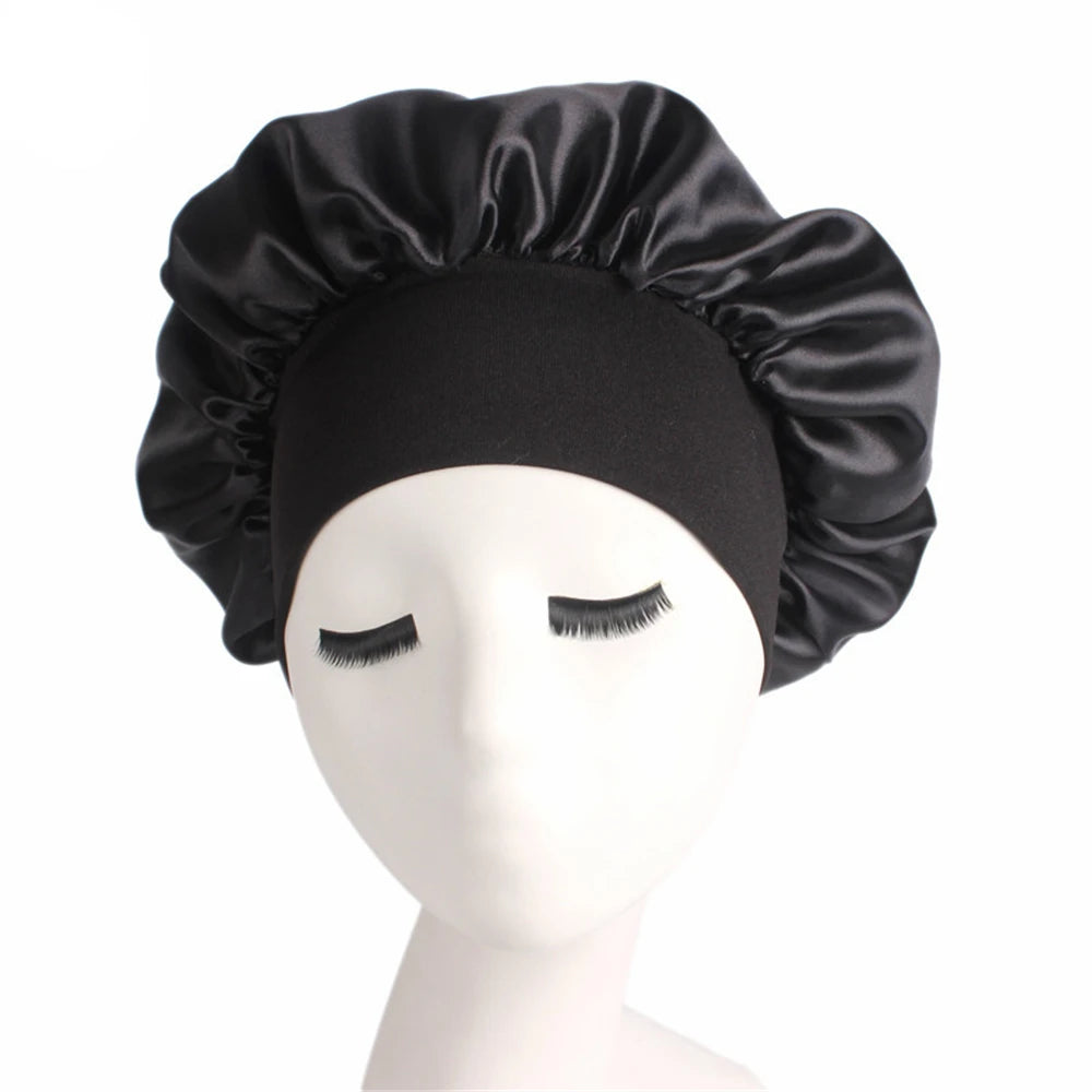 Newly Women's Satin Solid Sleeping Hat Night Hair Care Bonnet Nightcap For Women Men Unisex Cap