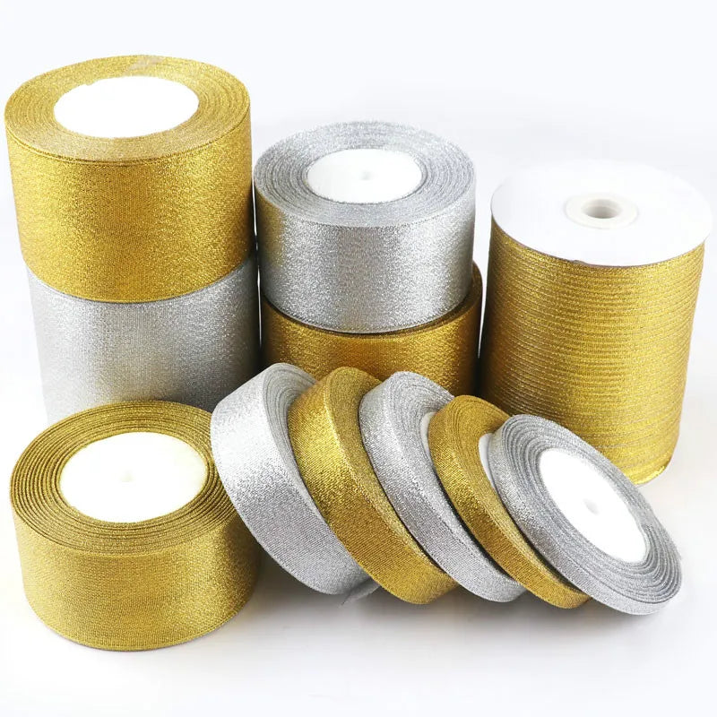 22metersRoll Gold Silver Glitter Satin Ribbon Crafts Wedding Decorative DIY Organza Onions Ribbons Bow Christmas Gift Supplies