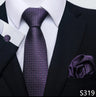 100% Silk Tie For Men Top grade Luxurious 7.5 cm Tie Hanky Cufflink Set Purple Necktie Formal Clothing Independence Day