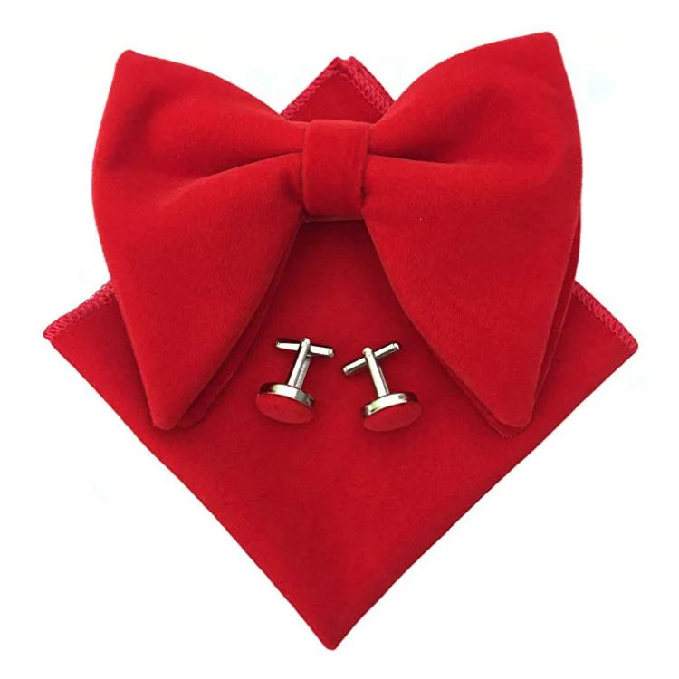 Big Bow Tie Set Velvet Bowknot For Men Pocket Square Cufflinks Set With Big Bowties Men Women Party Wedding Accessories Cravatas