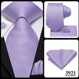 Hi-Tie Purple Lilac Floral Striped Silk Elegant Tie For Men Groom Wedding Men Necktie Pocket Square Cufflink Accessory Wholesale