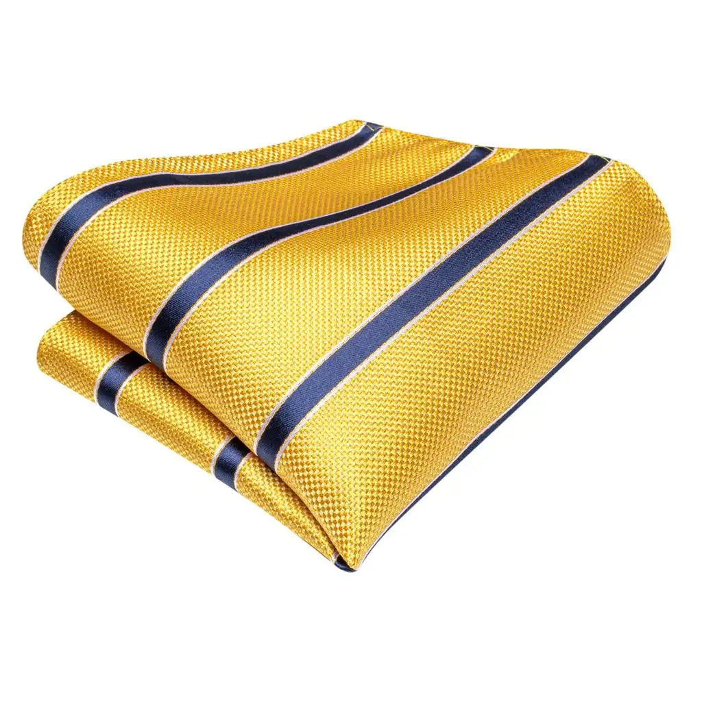 Luxury Yellow Blue Striped 2022 New Fashion Brand Ties for Men Wedding Party Necktie Set Handkerchief Cufflinks Gift Wholesale