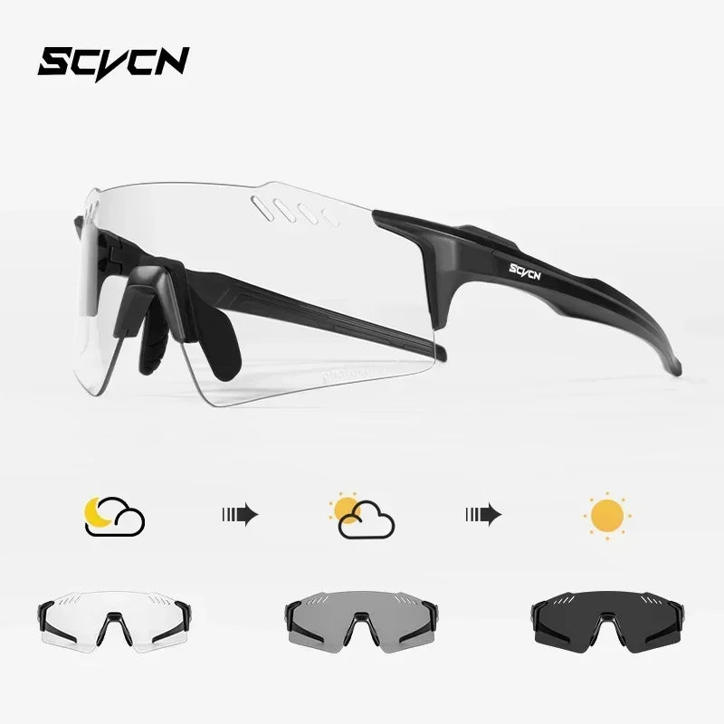 SCVCN UV400 Photochromic Cycling Glasss Sports Running Sunglasses Men Outdoor Drving Bicycle Goggles MTB Eyewear 1 Lens