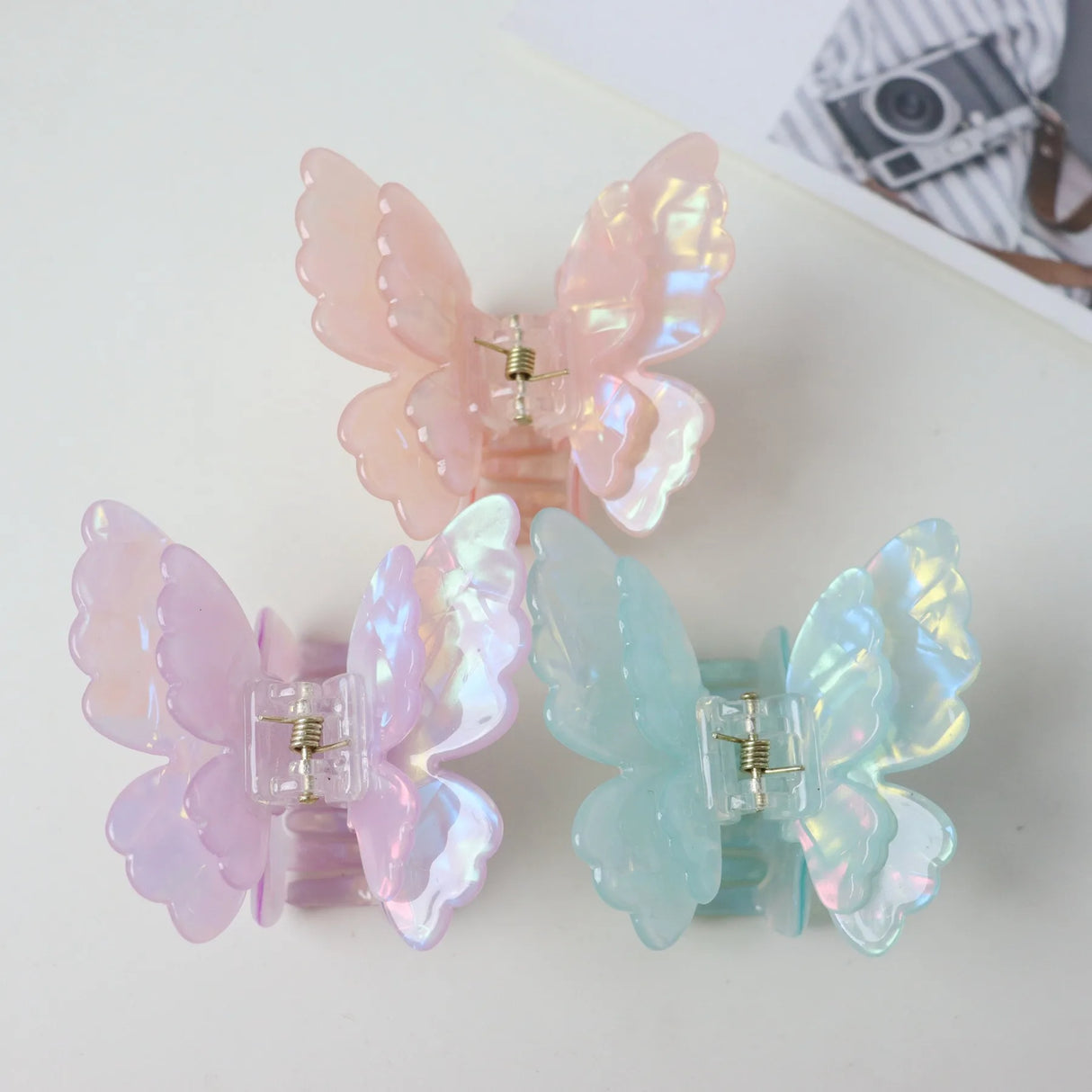 AWAYTR Double-layer Dazzle Butterfly Hair Claw Clips for Women Girls Hair Clip Barrette Hair Clamps Headwear Hair Accessories