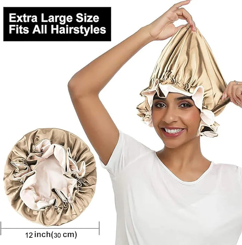 New Solid Elastic Double Layer Satin Bonnet Nightcap Women Night Sleep Hair Protection Hat Reversible Sleeping Hat Hair Care New