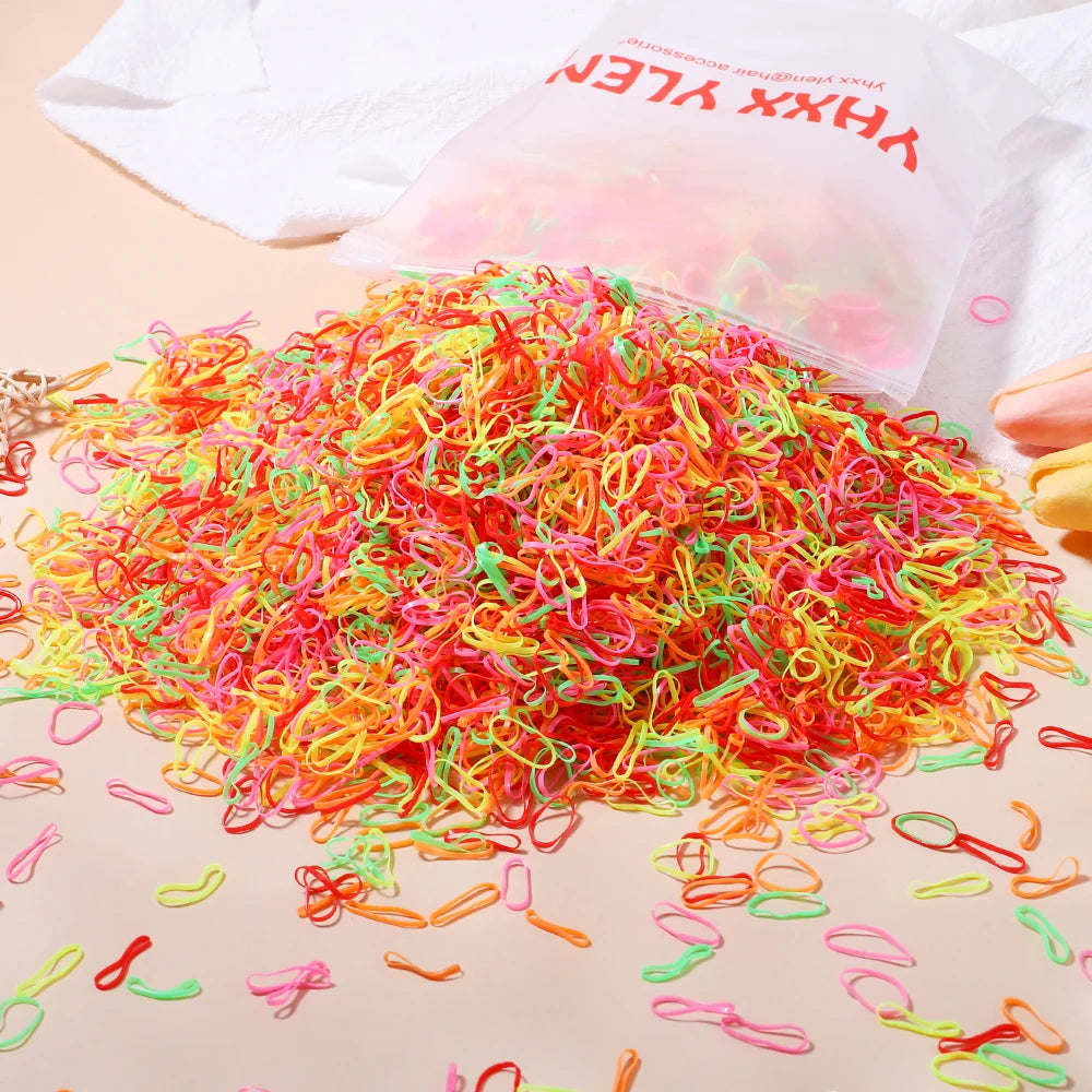 1000Pcs/Pack Disposable Elastic Hair Bands Colorful Scrunchie Girls Rubber Band Ponytail Holder Kids Hair Accessories Hair Ties