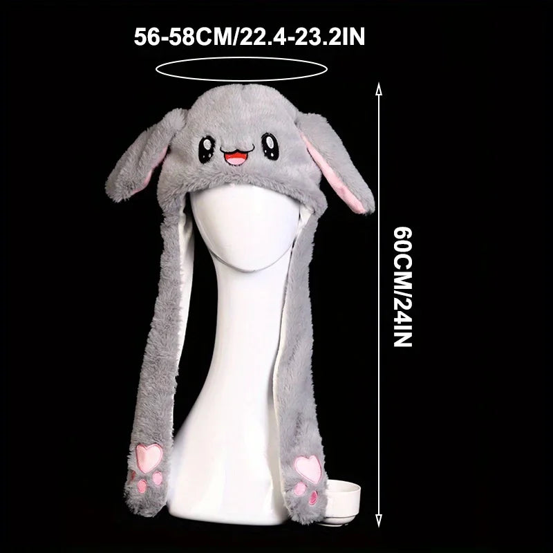 Women's Cute Beanies Hat Animal Rabbit Ears Glowing Moving Short Plush Warm Skullies Cap Autumn Winter Outdoor Travel Casual Hat
