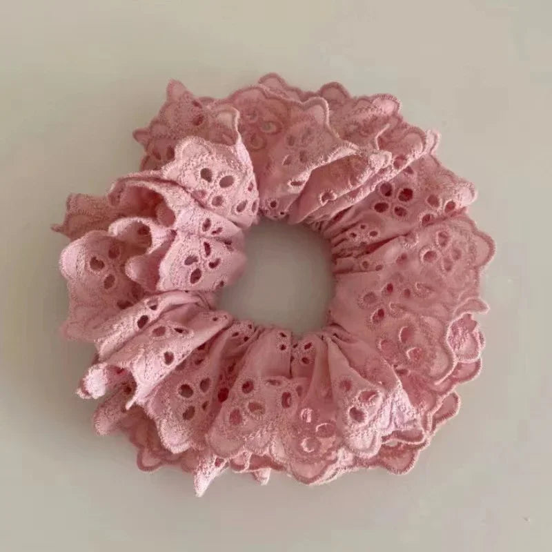 Fashion Lace Scrunchies Romantic Elastic Hair Bands Girl Solid Ponytail Holder Tie Headwear Hair Rope for Women Hair Accessories