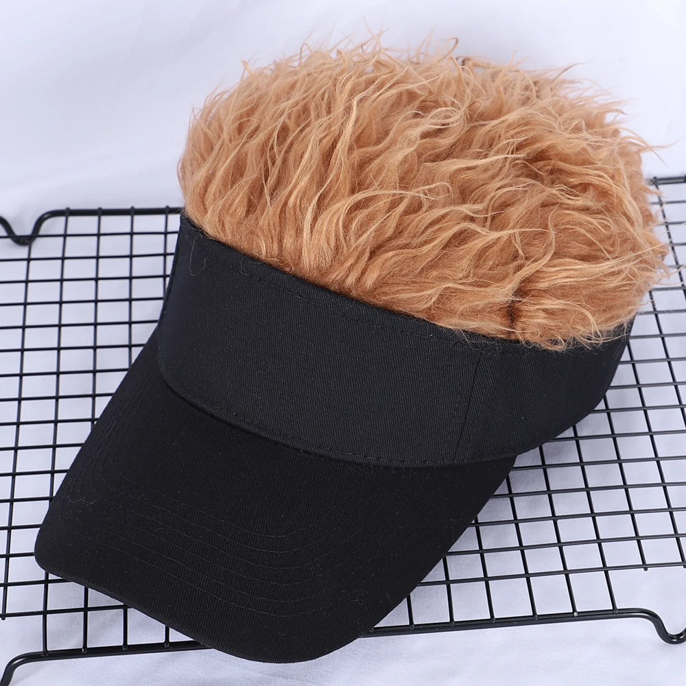 Men Women Casual Concise Sunshade Adjustable Sun Visor Baseball Cap with Spiked Hairs Wig Baseball Hat with Spiked Wigs