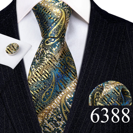 Novelty Teal Dots Tie For Men Fashion Trend Neck-Tie Woven Pocket Square Cufflinks Set Party Business Designer Barry.Wang FA-635