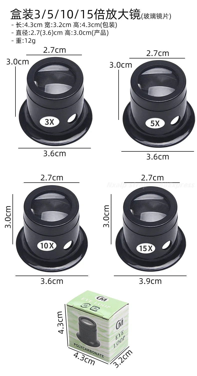 4/Set 3X 5X 10X 15X 20X Eyeglass Magnifier Eye Loupe Lens Portable Eyepiece Process Operation for Watchmaker Watch Repair Tools