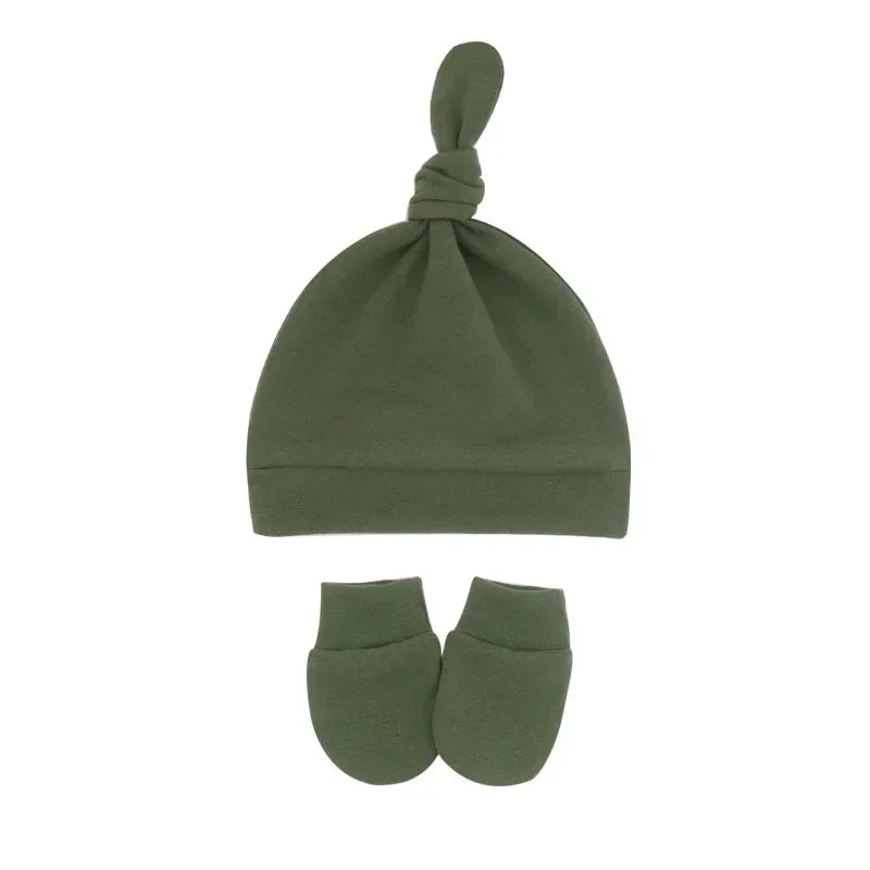 Newborn Baby Hat with Gloves Autumn Winter Warm Cotton Kids Beanies Stuff Children Accessories Infant Nightcap 0-6 Months Babies