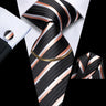 Hi-Tie Business Black Luxury Plaid Mens Tie Silk Neckties  Fashion Tie Chain Hanky Cufflinks Set Design Gift For Men Wedding