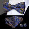 Hi-Tie Brand Silk Pre-tied Men's Bow Tie Hanky Cufflinks Set Bowtie for Male Jacquard Solid Paisley Floral Wedding Business Gift