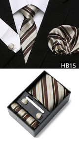 Gravatas For Men Newest design Silk Tie Handkerchief Cufflink Set Necktie Box Striped Blue Office