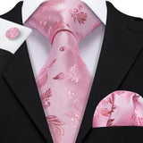 Elegant Multi Floral Silk Mens Tie Hanky Cufflinks Set Jacquard Flower Necktie For Male Wedding Business Party Event Barry.Wang