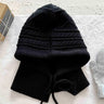 New Knitted Balaclava Hats For Women Hooded Caps Outdoor Winter Warmer Drawstring Hat One-Piece Neck Collar Cycling Beanies Caps