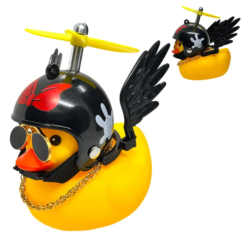 Rubber Duck Toy Car Ornaments Yellow Duck Car Dashboard Decorations Motor Accessories Yellow Duck Ornaments with Helmet for Bike