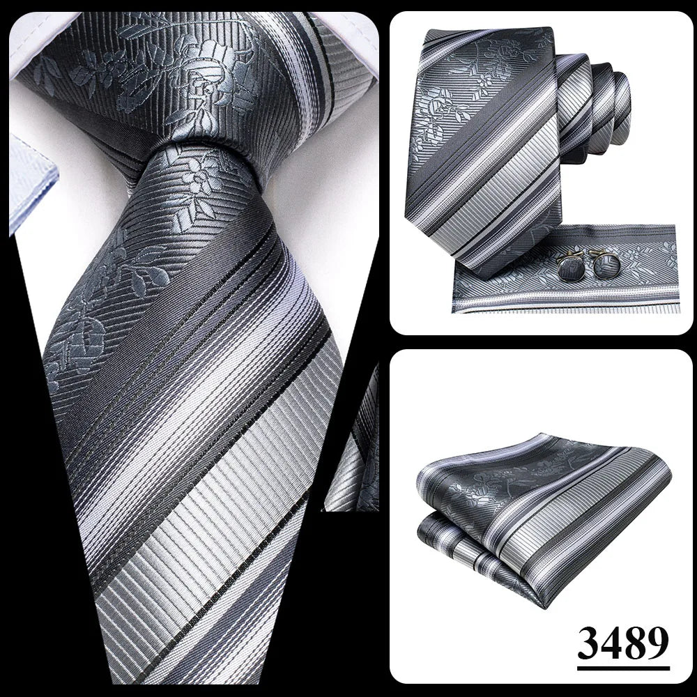 Black Red Striped Silk Wedding Tie For Men Handky Cufflink Gift Men Necktie Fashion Business Party Dropshiping Hi-Tie Designer