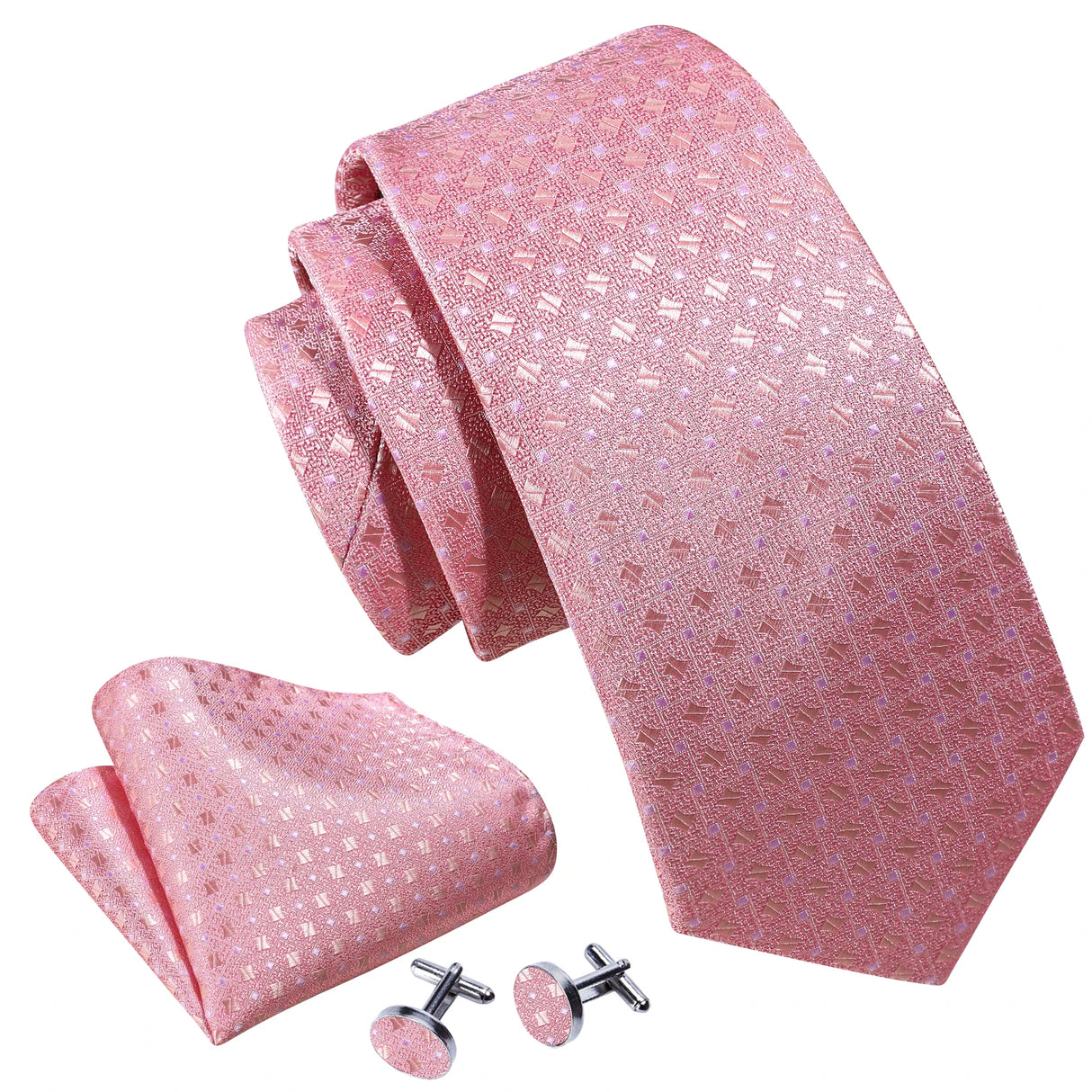 Elegant Pink Ties For Men Luxury Silk Stripe Pocket Square Cufflinks Set Fashion Male Necktie Groom Wedding Gift Barry.Wang 5090