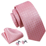 Elegant Pink Ties For Men Luxury Silk Stripe Pocket Square Cufflinks Set Fashion Male Necktie Groom Wedding Gift Barry.Wang 5090