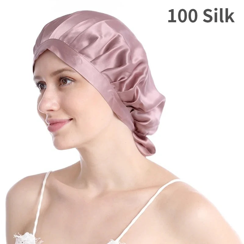 Pure Silk Hair Bonnets For Women Sleeping Cap Luxury Natual Silk Sleep Cap Night Bonnet Caps Hair Protection Turban Head Wraps