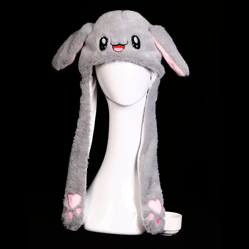 Women's Cute Beanies Hat Animal Rabbit Ears Glowing Moving Short Plush Warm Skullies Cap Autumn Winter Outdoor Travel Casual Hat
