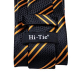 Hi-Tie Elegant Mens Necktie Black Gold Striped Paisley Silk Wedding Nicktie For Men Hanky Cufflinks Business Party Dropshipping