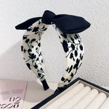 Elegant Floral Black White Hairbands for Women Girls Wide Edge Soft Hair Hoops Big Bowknot Cross Headband Hair Styling Tool Gift