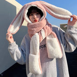 Hat Scarf Gloves all-in-one three-piece Winter Sweet Cute Rabbit Ears Plush Scarf Hat Outdoor Warm Cap