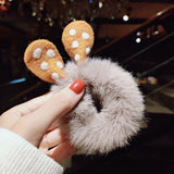 Women Girl Cute Cartoon Hair Scrunchies Panda Cows Cat Rabbit Plush Elastic Hair Bands Sweet Pontail Ties Christmas Accessories