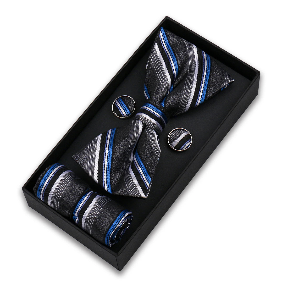Bowtie Set For Men Gift Box Business Fashion Red Bow Tie Pocket Square Cufflinks Set Bowtie 3pcs For Wedding Hanky Cravatas Neck