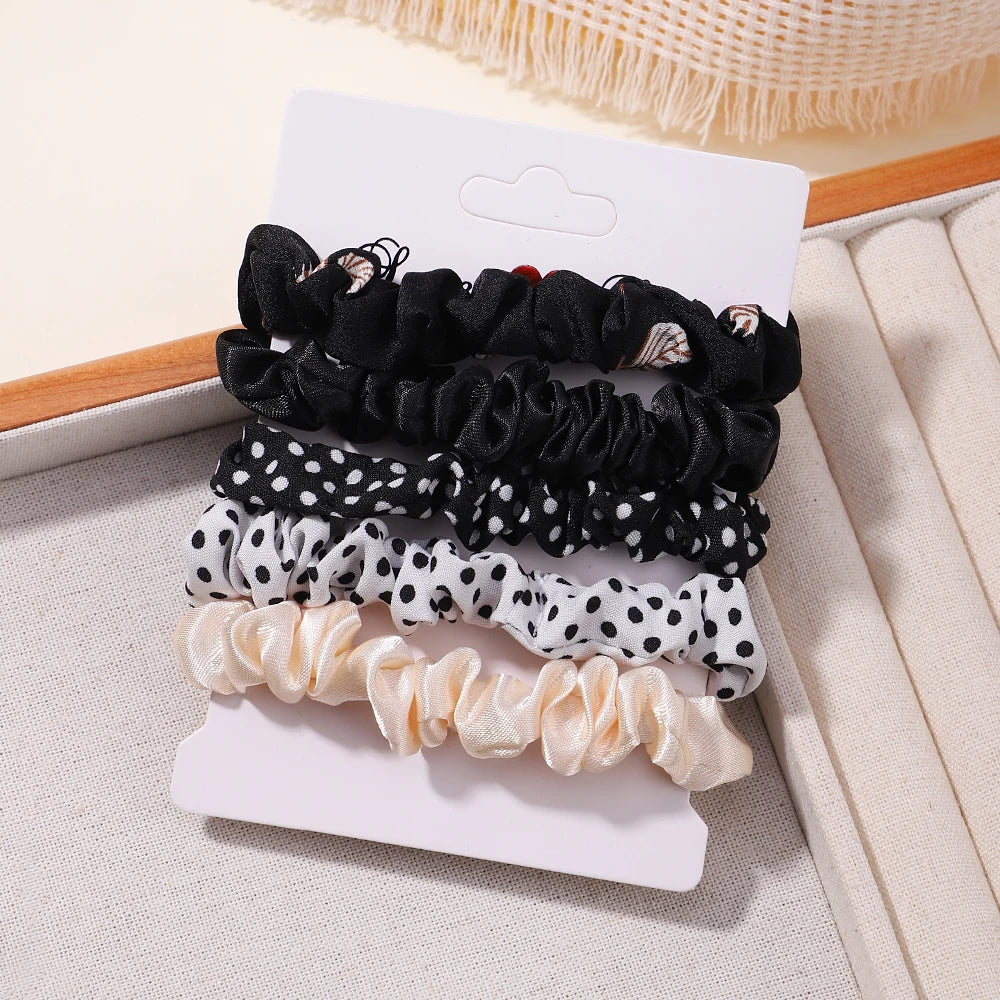 5Pcs/Set Simple Solid Color Elastics Hair Ties for Women Thick Hair Soft No Hurt Hair Ponytail Holder Hair Rope Hair Accessories