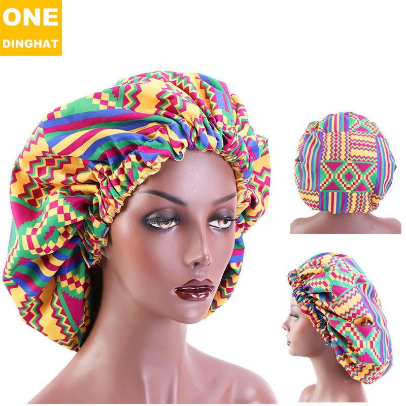 2020 New No. plus-Sized African Printing round Cap Double-Layer Satin Lining Wide Edge Nightcap Chemotherapy Hat