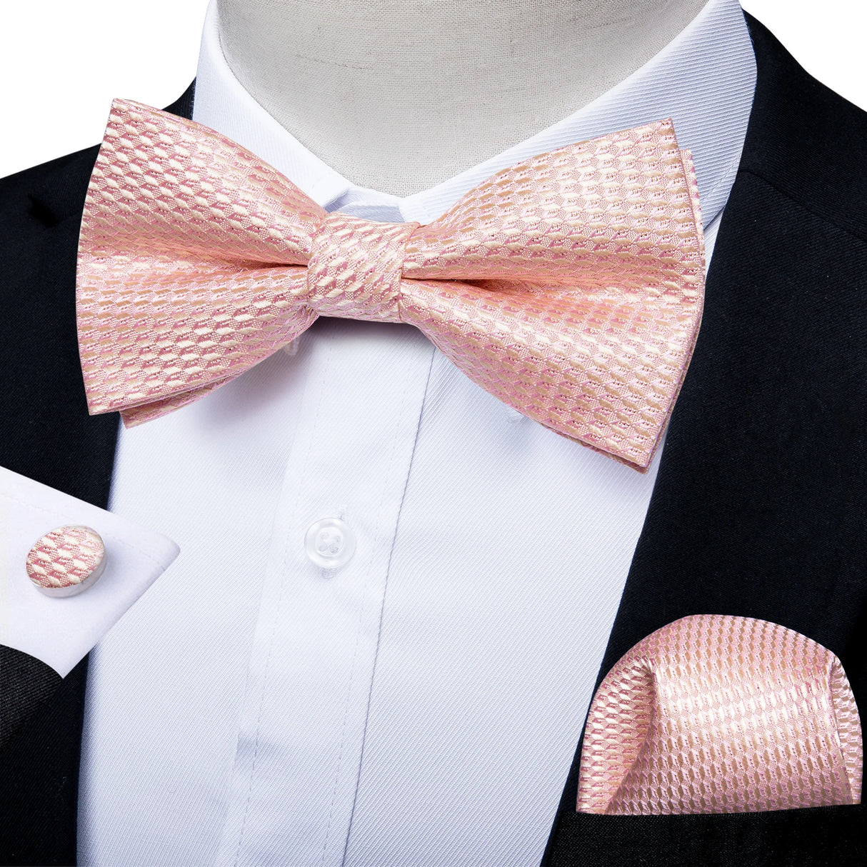 Classic Black Men Bow Ties 100% Silk Bowties Butterfly Pocket Square Cufflinks Set Suit Paisley Gold Pre-Tied Bow Tie DiBanGu