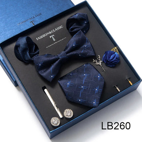 Brand Newest Design Silk Tie Set Handkerchief Pocket Squares Cufflink Bow Tie Clip Necktie Set Bussiness Wedding Suit Gift Box