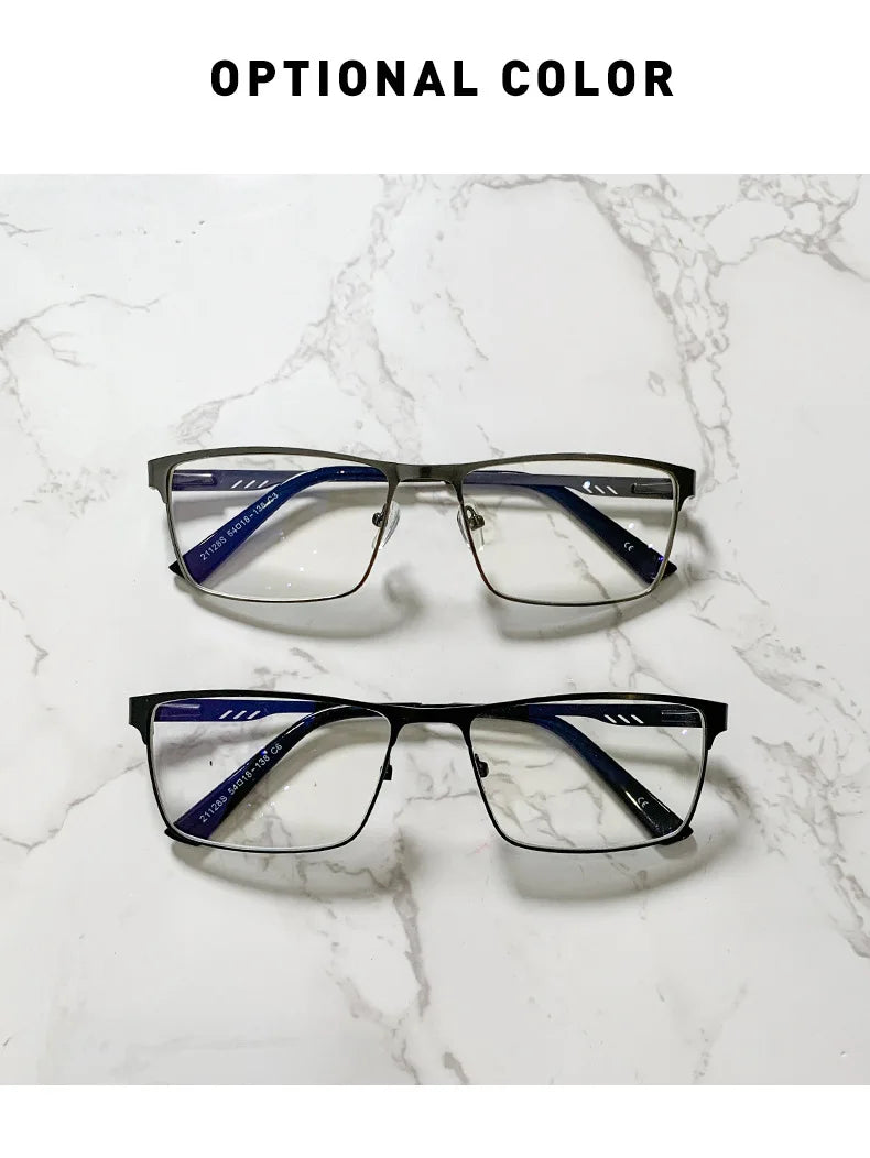 Blue Light Blocking Eye Protection Eyeglasses Men Square Metal Large Frame Reading Spring Leg Elderly Presbyopia Glasses