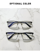 Blue Light Blocking Eye Protection Eyeglasses Men Square Metal Large Frame Reading Spring Leg Elderly Presbyopia Glasses