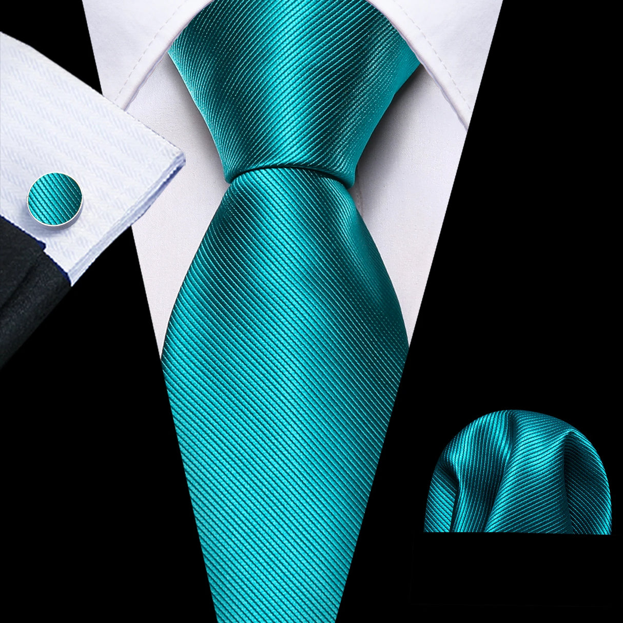 Noverlty Teal Silk Necktie For Men Solid Luxury Brand Suit Pocket Square Cufflinks High Quality Tie Set Wedding Party Barry.Wang