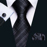 Business Black Silk Ties For Men Classic Solid High Quality Woven Pocket Square Cufflinks Sets Party Formal Designer Barry.Wang