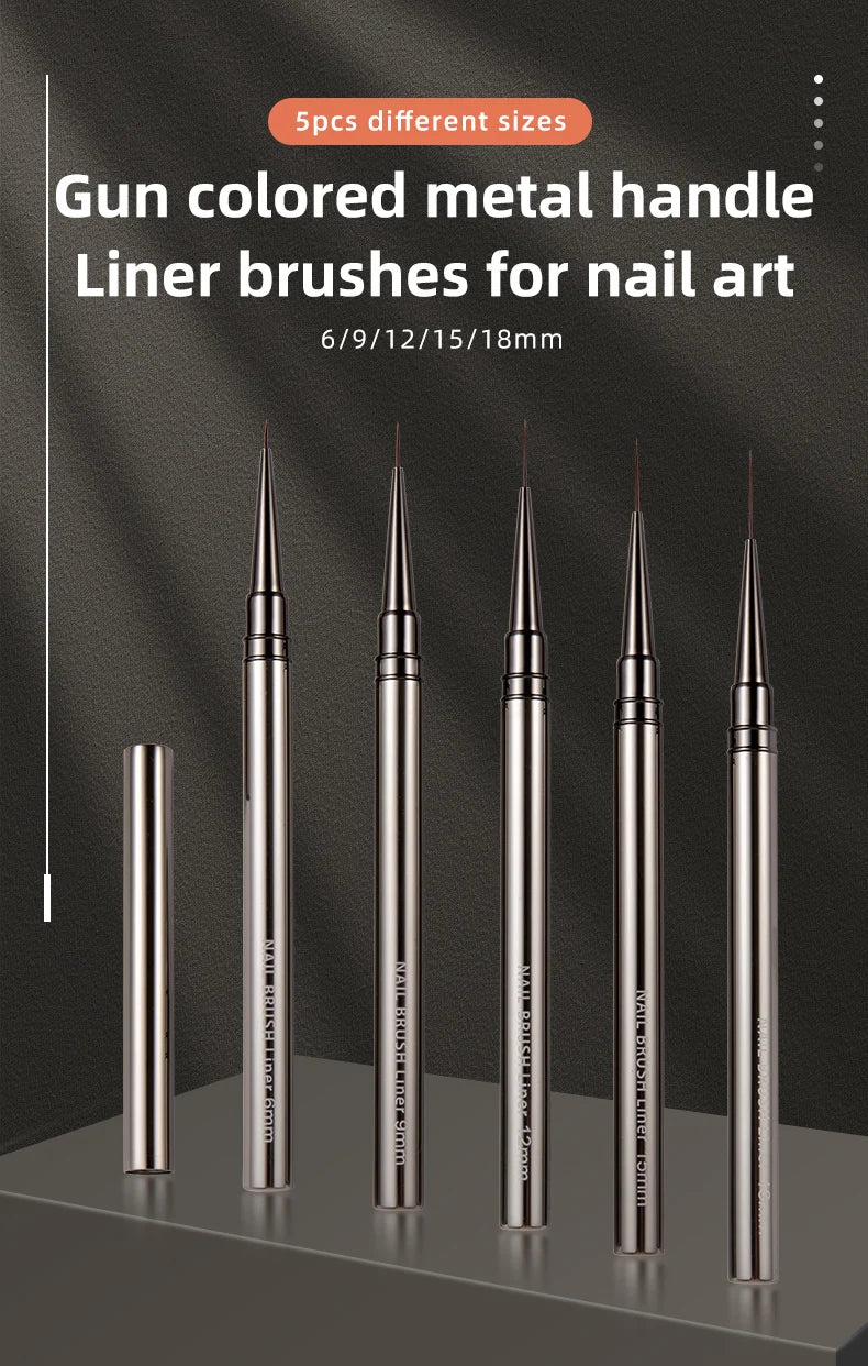 5PCS Nail Art Liner Brushes Hand Painted Brush Acrylic UV Gel Colours Paints Builder Drawing Pen DIY Manicure Design Accessories