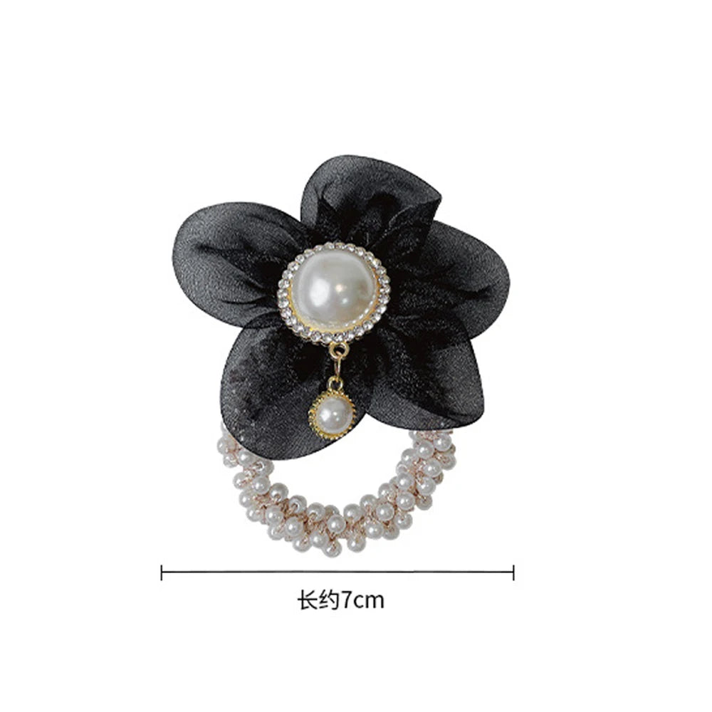 Flower Rhinestone Pearl Hair Elastics Ties Korean Version Headband Ponytail Hair Holder Hair Accessories for Girl and Women