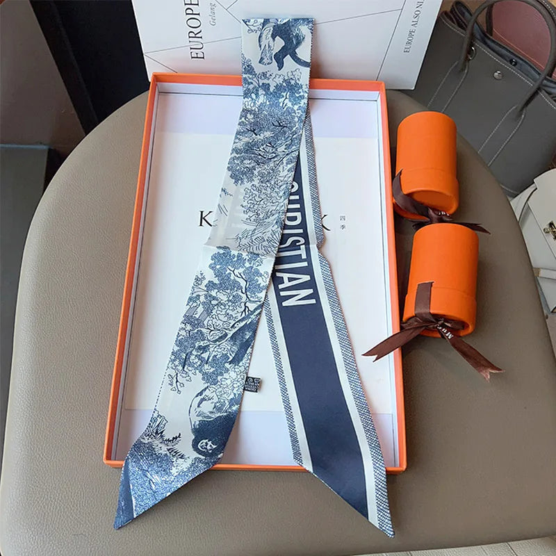 Women's Daily Wear Headbands Bags Handles Silk Scarves Simulated Silk Streamers French Versatile Headbands Scarves Gifts