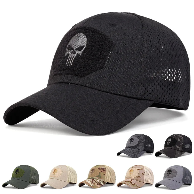 Fashion Unisex Skull Embroidered Top with Patch Breathable BaseballCap Military fans outdoor camouflage Adjustable Casual SunHat