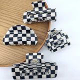 Clearance_Black White Checkered Rectangle Hair Claw Clips For Women Girls Fashion Hair Clips For Styling Claw Clamps Hair Access
